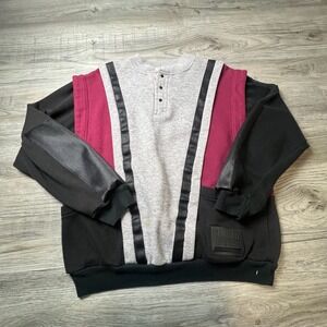 Cotler Kamikaze Sweatshirt Mens M Grey Burgundy Black 80s Vintage Henley‎ Kanji